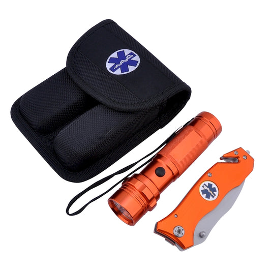 Survival Knife and Flashlight - Orange Finish - Emergency - LED Light